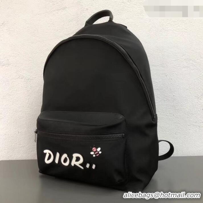 Best Quality Dior Nylon Bee DIOR X KAWS Rider Backpack Bag Black with White Logo 500834 2019