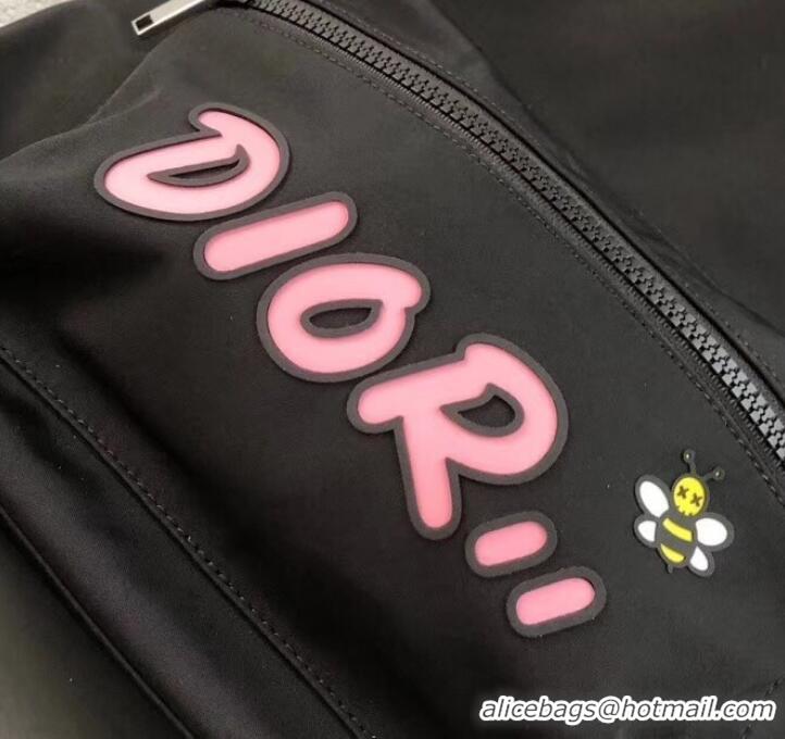 Super Quality Dior Nylon Bee DIOR X KAWS Rider Backpack Bag Black with Pink Logo 500835 2019