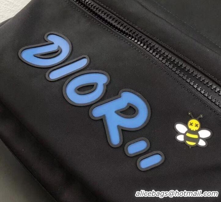 Good Product Dior Nylon Bee DIOR X KAWS Rider Backpack Bag Black with Blue Logo 500836 2019