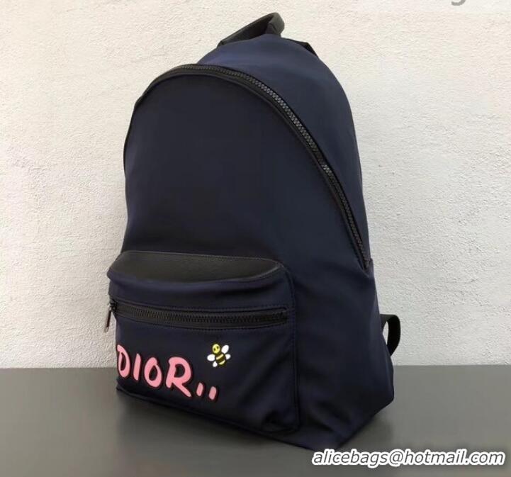 Trendy Design Dior Nylon Bee DIOR X KAWS Rider Backpack Bag Blue with Pink 500837 2019