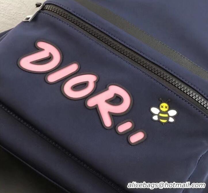 Trendy Design Dior Nylon Bee DIOR X KAWS Rider Backpack Bag Blue with Pink 500837 2019