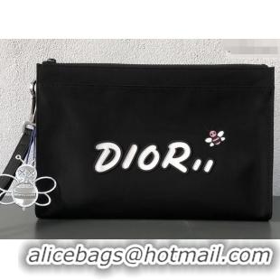 Discount Dior Nylon Bee DIOR X KAWS Pouch Clutch Bag Black with White Logo 500838 2019