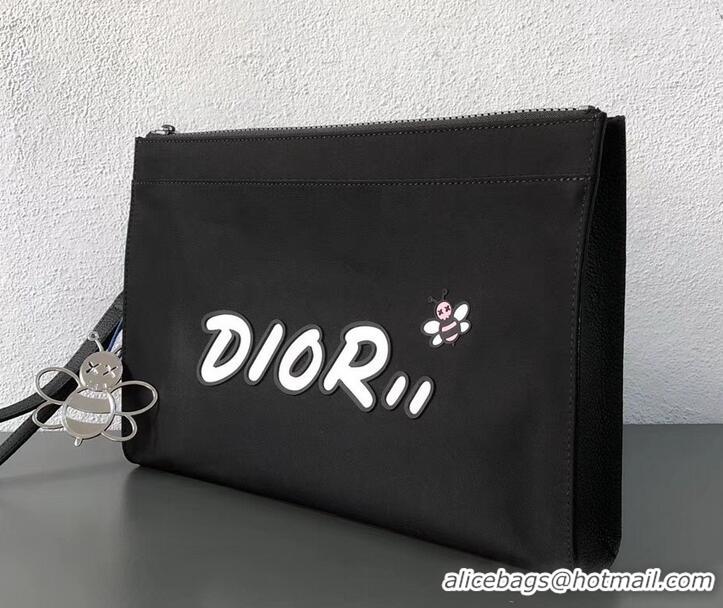 Discount Dior Nylon Bee DIOR X KAWS Pouch Clutch Bag Black with White Logo 500838 2019