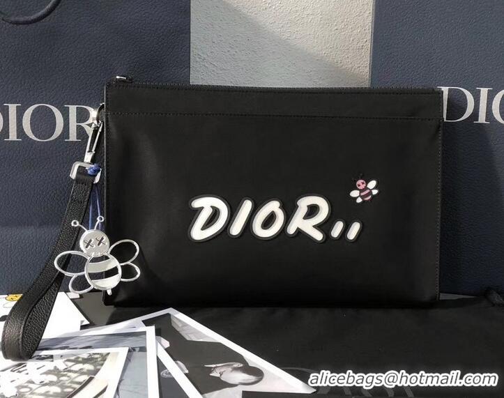 Discount Dior Nylon Bee DIOR X KAWS Pouch Clutch Bag Black with White Logo 500838 2019