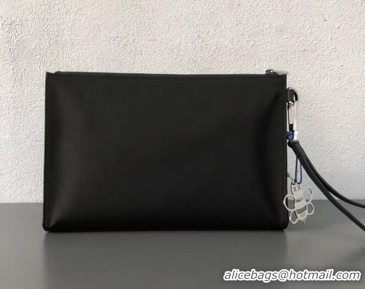 New Style Dior Nylon Bee DIOR X KAWS Pouch Clutch Bag Black with Blue Logo 500840 2019