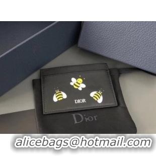 New Design Dior Calfskin DIOR X KAWS Card Holder Black with Yellow Bees 500842 2019