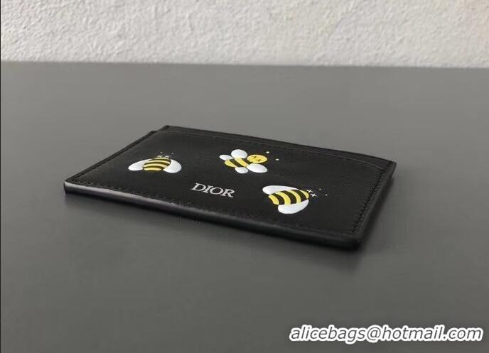 New Design Dior Calfskin DIOR X KAWS Card Holder Black with Yellow Bees 500842 2019