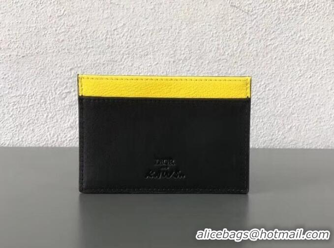 New Design Dior Calfskin DIOR X KAWS Card Holder Black with Yellow Bees 500842 2019