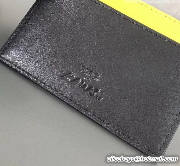 New Design Dior Calfskin DIOR X KAWS Card Holder Black with Yellow Bees 500842 2019