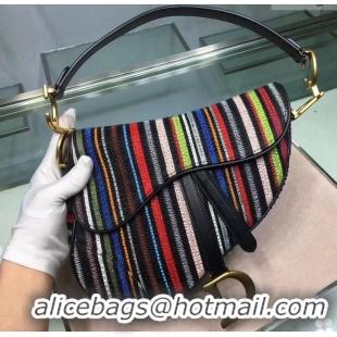 Unique Grade DIOR Multi-Coloured Stripes saddle FLAP BAG CD500846 2019