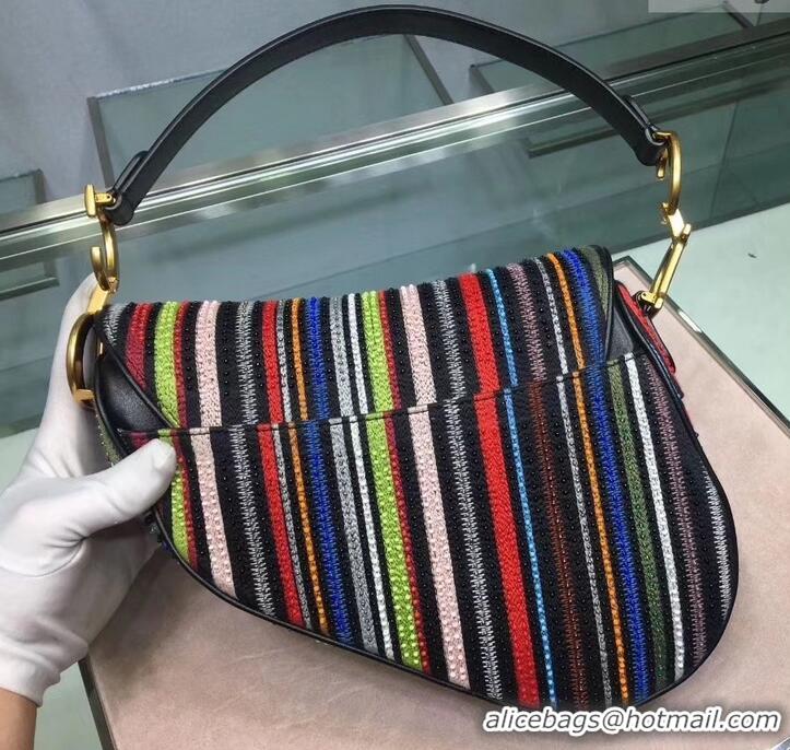 Unique Grade DIOR Multi-Coloured Stripes saddle FLAP BAG CD500846 2019