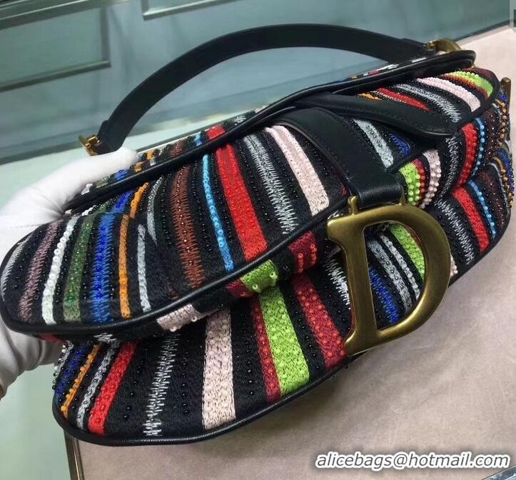 Unique Grade DIOR Multi-Coloured Stripes saddle FLAP BAG CD500846 2019