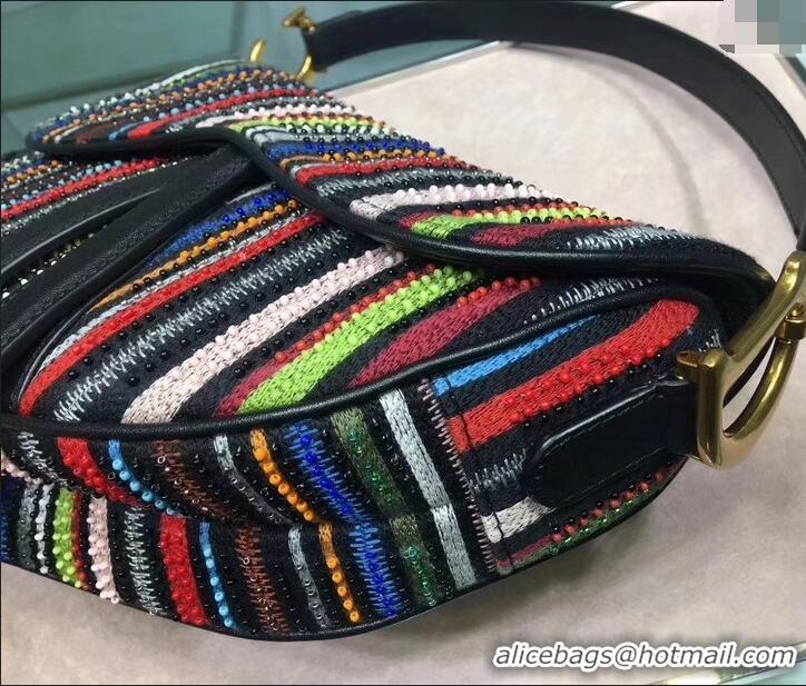 Unique Grade DIOR Multi-Coloured Stripes saddle FLAP BAG CD500846 2019