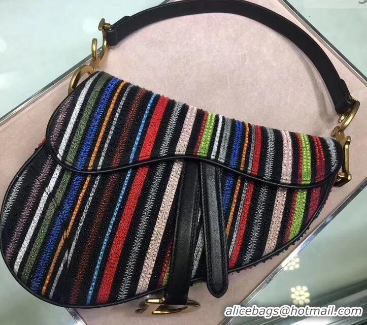 Unique Grade DIOR Multi-Coloured Stripes saddle FLAP BAG CD500846 2019