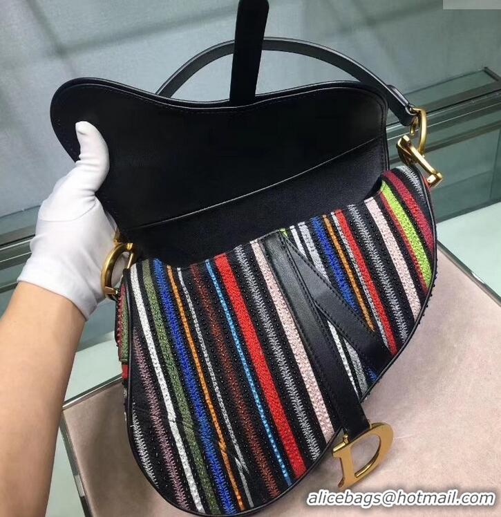 Unique Grade DIOR Multi-Coloured Stripes saddle FLAP BAG CD500846 2019