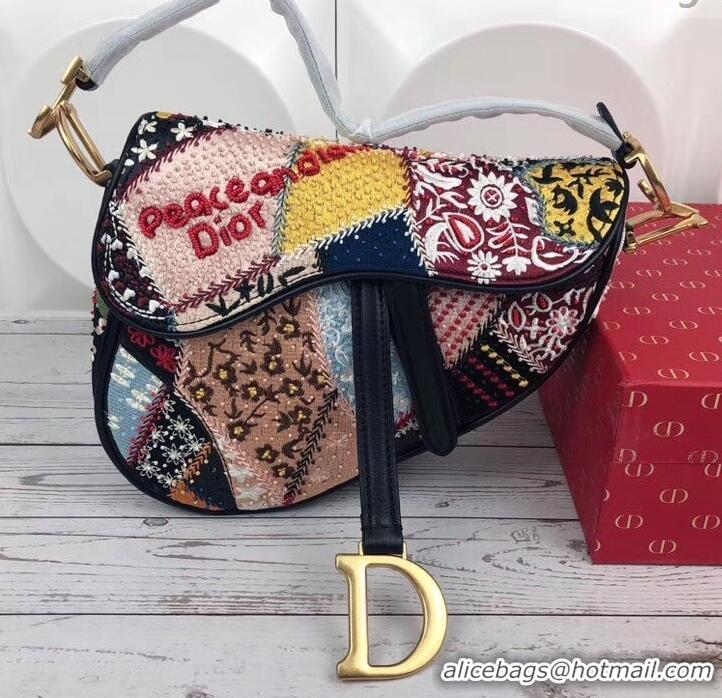 Classic Hot Dior Earth Embroidered Medium Saddle Bag CD500847 2019