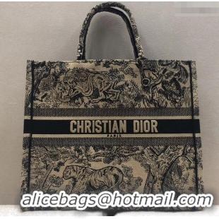 Luxury Dior Book Tote Bag In Toile de Jouy motif Embroidered CD500850 Black 2019