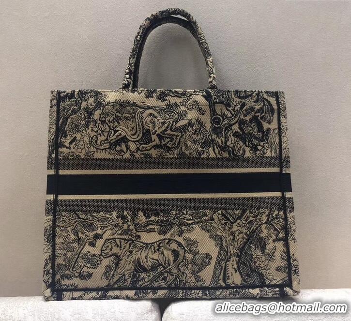 Luxury Dior Book Tote Bag In Toile de Jouy motif Embroidered CD500850 Black 2019