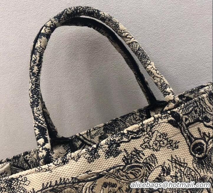 Luxury Dior Book Tote Bag In Toile de Jouy motif Embroidered CD500850 Black 2019