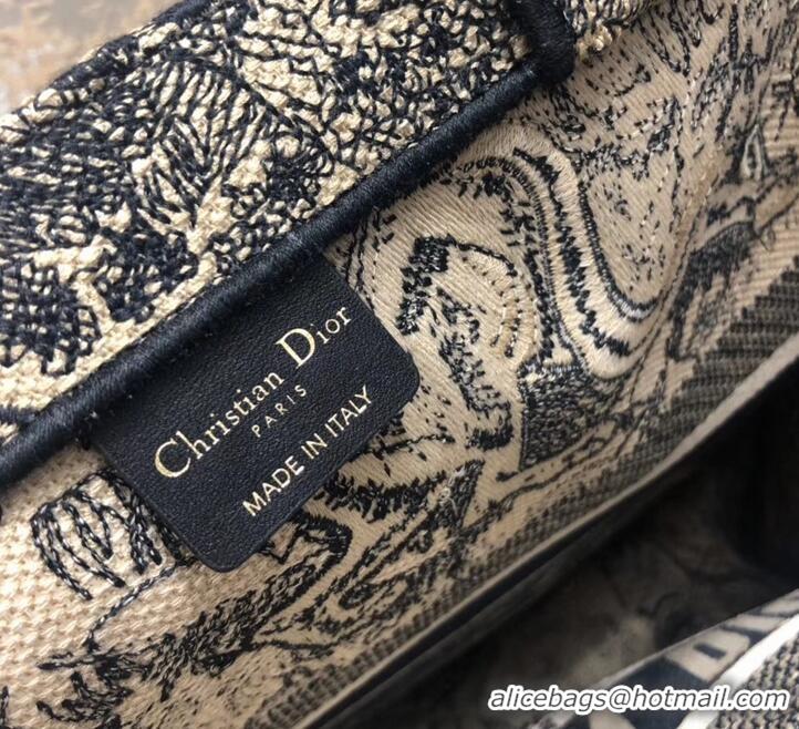 Luxury Dior Book Tote Bag In Toile de Jouy motif Embroidered CD500850 Black 2019