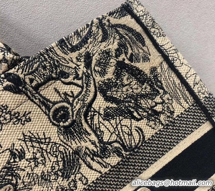 Luxury Dior Book Tote Bag In Toile de Jouy motif Embroidered CD500850 Black 2019