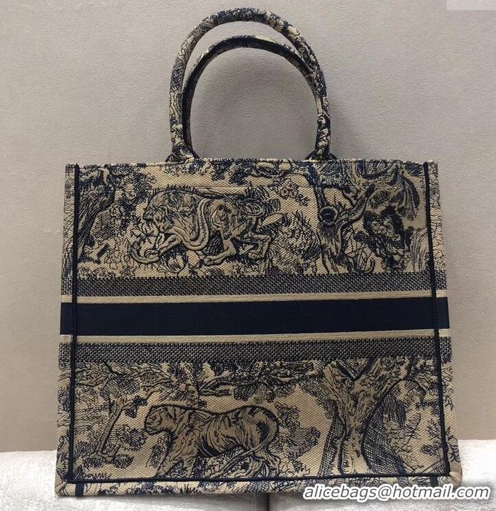 Elegant Dior Book Tote Bag In Toile de Jouy motif Embroidered CD500850 Blue 2019