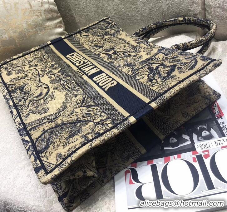 Elegant Dior Book Tote Bag In Toile de Jouy motif Embroidered CD500850 Blue 2019