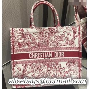 Best Quality Dior Book Tote Bag In Toile de Jouy motif Embroidered CD500850 Red 2019