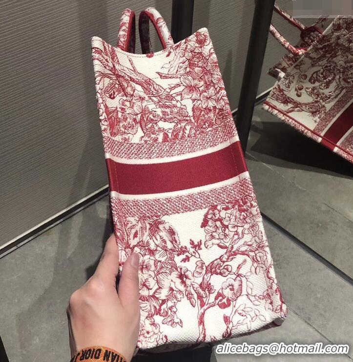 Best Quality Dior Book Tote Bag In Toile de Jouy motif Embroidered CD500850 Red 2019