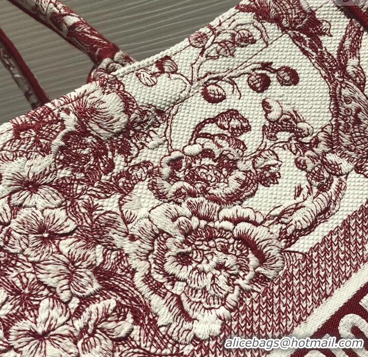 Best Quality Dior Book Tote Bag In Toile de Jouy motif Embroidered CD500850 Red 2019