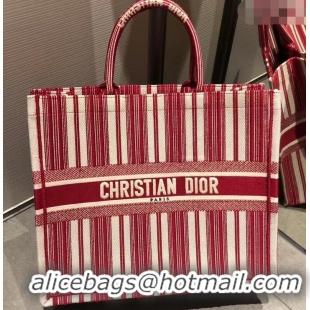 Best Price Dior Book Tote Bag In Striped Canvas CD500852 Red 2019