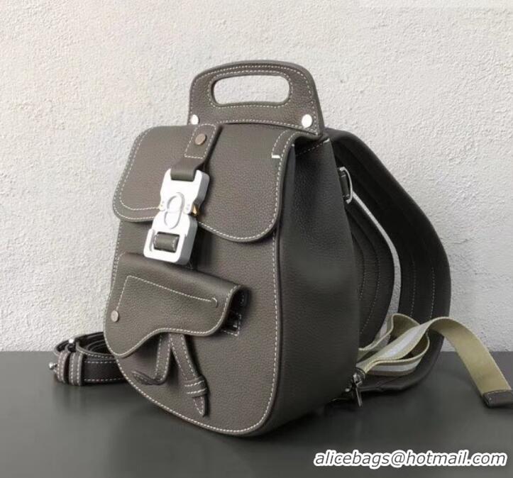 Top Grade Dior Saddle Grained Calfskin Backpack Small Bag CD500854 Gray 2019