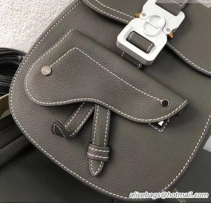 Top Grade Dior Saddle Grained Calfskin Backpack Small Bag CD500854 Gray 2019