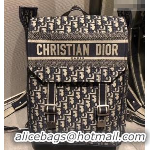 Perfect Dior Oblique Embroidered Canvas Backpack Bag CD500858 Blue 2019