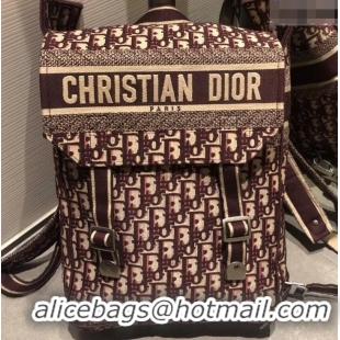 Trendy Design Dior Oblique Embroidered Canvas Backpack Bag CD500858 Burgundy 2019