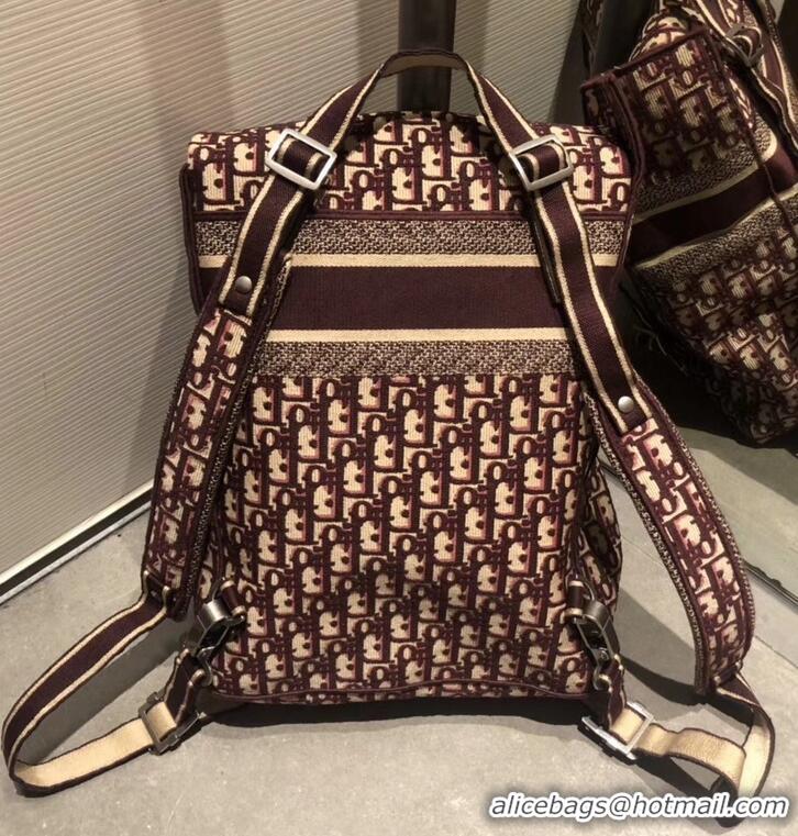 Trendy Design Dior Oblique Embroidered Canvas Backpack Bag CD500858 Burgundy 2019