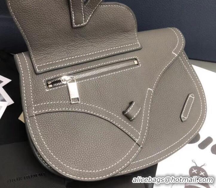 Best Dior DIOR X KAWS Grained Calfskin Pouch Saddle Shoulder Bag CD500862 Gray 2019