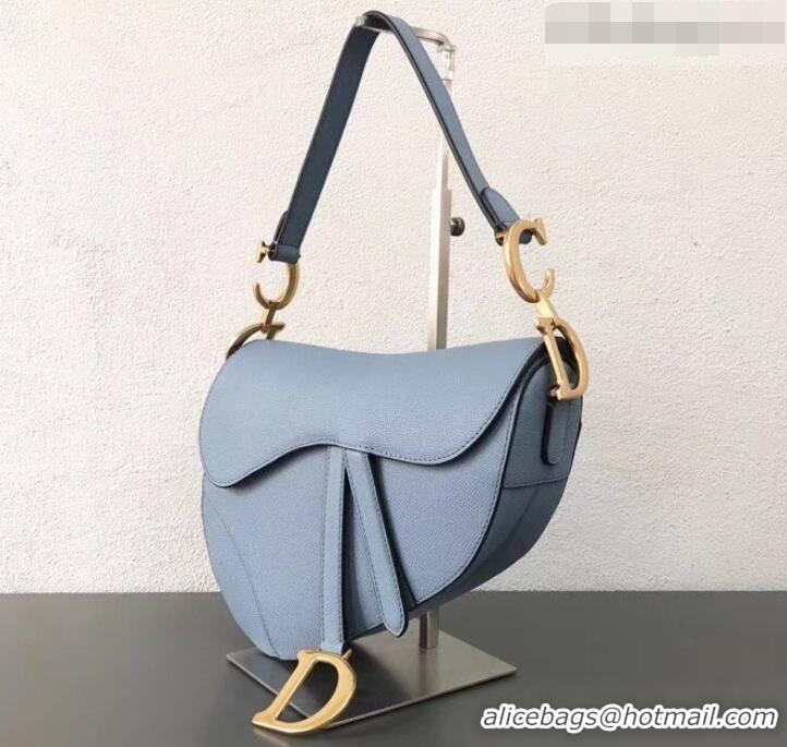 Good Product Dior Medium Saddle Bag in Grained Calfskin CD500866 Baby Blue 2019