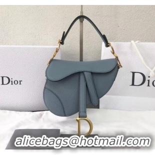 Classic Practical Dior Mini Saddle Bag in Grained Calfskin CD500867 Baby Blue 2019