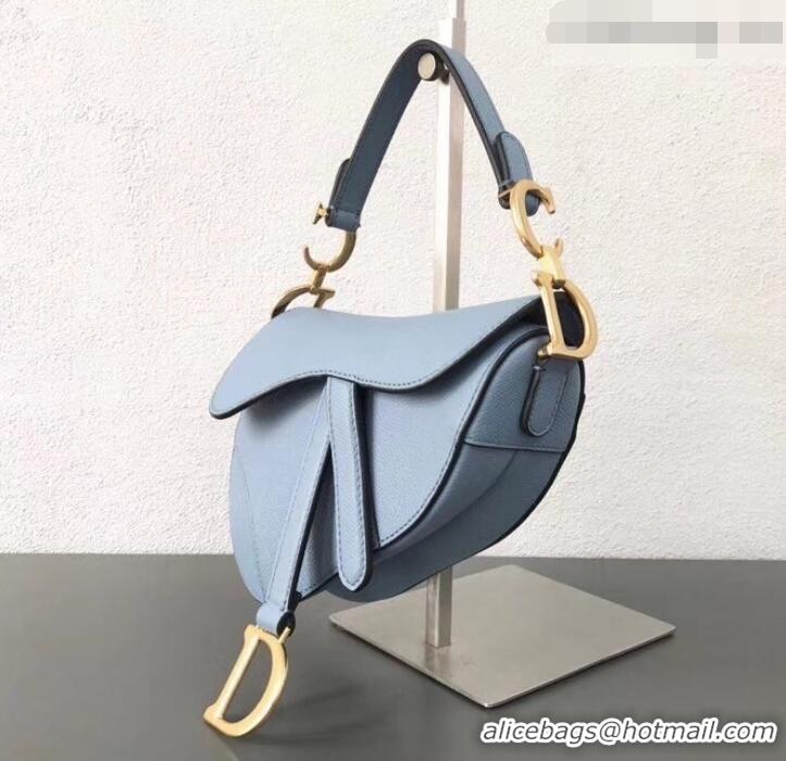 Classic Practical Dior Mini Saddle Bag in Grained Calfskin CD500867 Baby Blue 2019