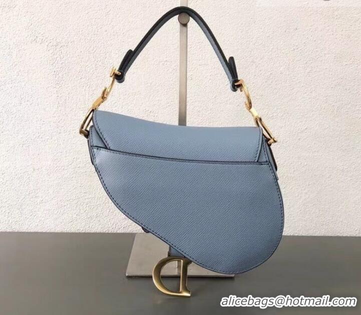 Classic Practical Dior Mini Saddle Bag in Grained Calfskin CD500867 Baby Blue 2019