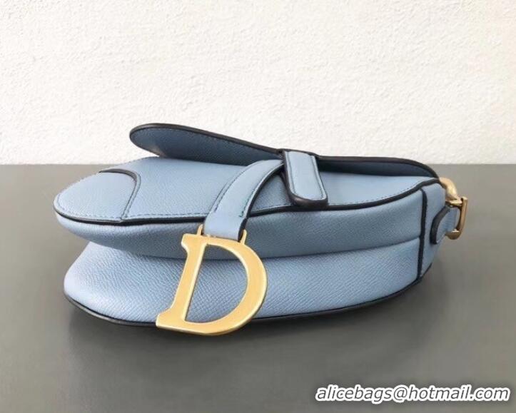 Classic Practical Dior Mini Saddle Bag in Grained Calfskin CD500867 Baby Blue 2019