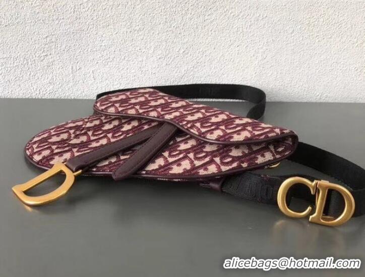 Pretty Style Dior Oblique Jacquard Canvas Saddle Belt Clutch Bag CD510011 Burgundy