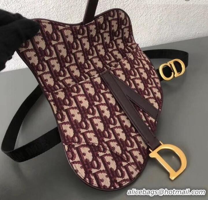 Pretty Style Dior Oblique Jacquard Canvas Saddle Belt Clutch Bag CD510011 Burgundy