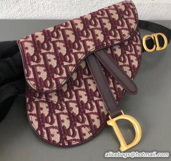 Pretty Style Dior Oblique Jacquard Canvas Saddle Belt Clutch Bag CD510011 Burgundy