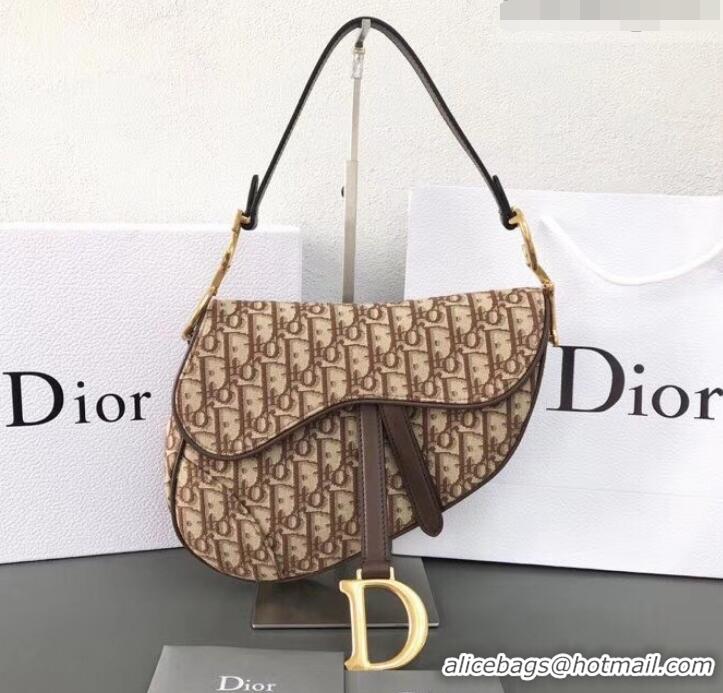 Discount Dior Oblique Jacquard Canvas Medium Saddle Bag CD510011 Coffee 2019