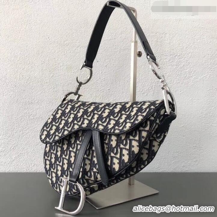 Best Price Dior Oblique Jacquard Canvas Medium Saddle Bag CD510012 Blue/Silver 2019