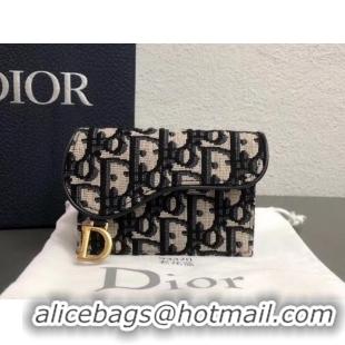 Crafted Dior Oblique Jacquard Canvas Blue Saddle Flap Card Holder CD510015 2019