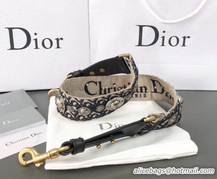 Durable Dior Oblique Canvas Shoulder Strap with Medallions CD510027 Blue