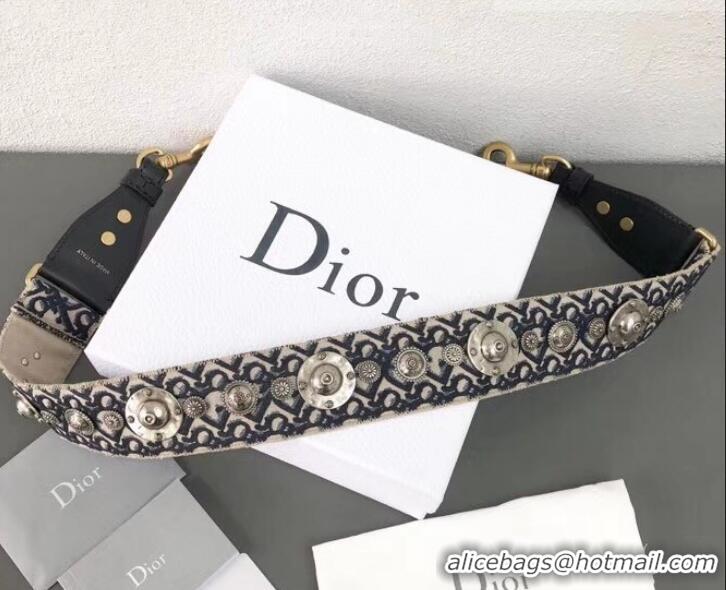 Durable Dior Oblique Canvas Shoulder Strap with Medallions CD510027 Blue